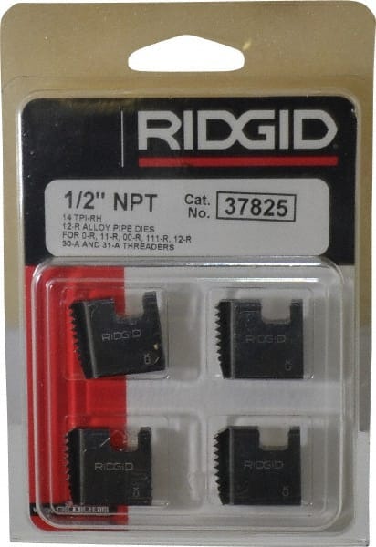 Ridgid - 1/2-14 NPT, Right Hand, Alloy Steel, Pipe Threader Die - Ridgid OO-R, 11-R, 12-R, O-R, 11-R Ratchet Threaders or 30A, 31A 3-Way Pipe Threaders Compatibility - Exact Tooling