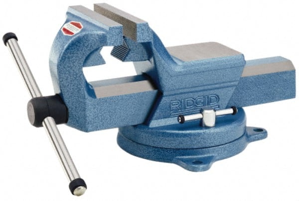Ridgid - 6" Jaw Width x 8-1/2" Jaw Opening Capacity, 4-1/2" Throat Depth, Bench & Pipe Combination Vise - 0, 1/2 to 4" Pipe Capacity, Swivel Base, Bolt Down Attachment, Steel - Exact Tooling