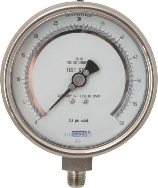 Wika - 4" Dial, 1/4 Thread, 0-300 Scale Range, Pressure Gauge - Lower Connection Mount, Accurate to 0.25% of Scale - Exact Tooling