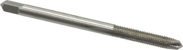 Made in USA - #6-48 UNS, 2 Flute, Bright Finish, High Speed Steel Spiral Point Tap - Plug Chamfer, Right Hand Thread, 2" OAL, 11/16" Thread Length, 0.141" Shank Diam - Exact Tooling