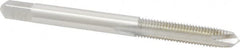 Made in USA - #12-32 UNEF, 2 Flute, Bright Finish, High Speed Steel Spiral Point Tap - Plug Chamfer, Right Hand Thread, 2-3/8" OAL, 15/16" Thread Length, 0.22" Shank Diam - Exact Tooling