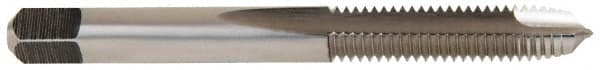 Made in USA - 1/4-24 UNS, 2 Flute, Bright Finish, High Speed Steel Spiral Point Tap - Plug Chamfer, Right Hand Thread, 2-1/2" OAL, 1" Thread Length, 0.255" Shank Diam - Exact Tooling