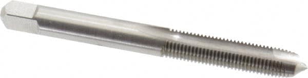 Made in USA - 1/4-32 UNEF, 2 Flute, Bright Finish, High Speed Steel Spiral Point Tap - Plug Chamfer, Right Hand Thread, 2-1/2" OAL, 1" Thread Length, 0.255" Shank Diam - Exact Tooling