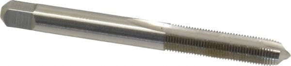 Made in USA - 1/4-40 UNS, 2 Flute, Bright Finish, High Speed Steel Spiral Point Tap - Plug Chamfer, Right Hand Thread, 2-1/2" OAL, 1" Thread Length, 0.255" Shank Diam - Exact Tooling
