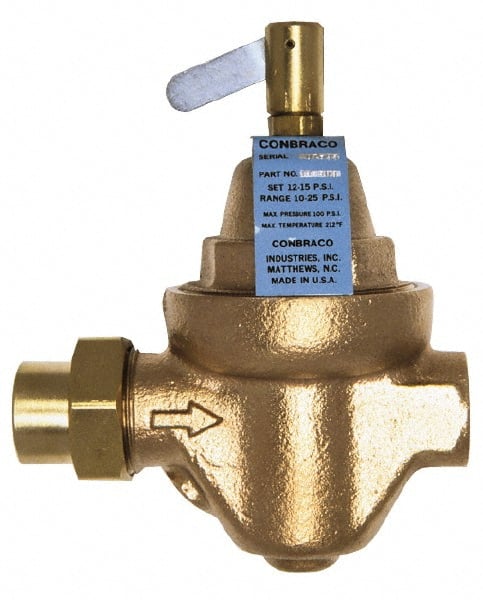 Conbraco - 1/2" Pipe, Solder x Solder End Connection, Bronze Pressure Regulating Valve - Nitrile Seal, 100 psi Inlet Pressure - Exact Tooling