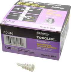Toggler - #6 to 10 Screw, 5/16" Diam, 1-5/8" Long, 3/8 to 5/8" Thick, Self Drilling Drywall & Hollow Wall Anchor - Thermoplastic Alloy, Use in Drywall - Exact Tooling