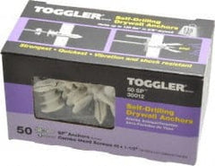 Toggler - #6 to 10 Screw, 5/16" Diam, 1-5/8" Long, 3/8 to 5/8" Thick, Self Drilling Drywall & Hollow Wall Anchor - Thermoplastic Alloy, Use in Drywall - Exact Tooling