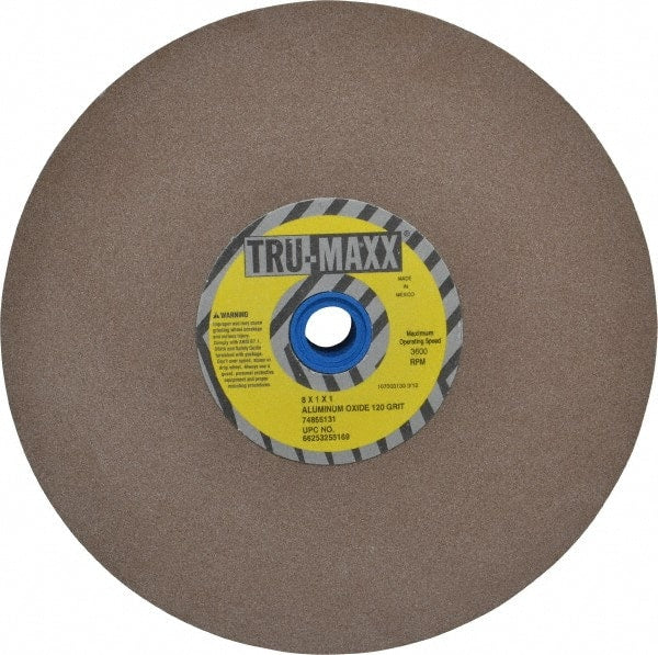 Tru-Maxx - 120 Grit Aluminum Oxide Bench & Pedestal Grinding Wheel - 8" Diam x 1" Hole x 1" Thick, 3600 Max RPM, O Hardness, Fine Grade , Vitrified Bond - Exact Tooling