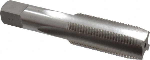 Made in USA - 1-1/8 - 10 UNS 4 Flute Bright Finish High Speed Steel Straight Flute Standard Hand Tap - Plug, Right Hand Thread, 5-7/16" OAL, 2-9/16" Thread Length, H5 Limit, Oversize - Exact Tooling