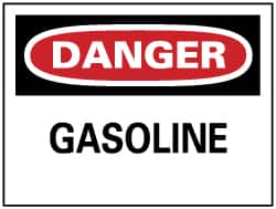 NMC - Hazardous Materials Label, Header: DANGER - Legend: Danger - Gasoline, English, Red, Black & White, 5" Long x 3" High, Sign Muscle Finish - Exact Tooling