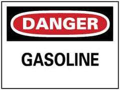 NMC - Hazardous Materials Label, Header: DANGER - Legend: Danger - Gasoline, English, Red, Black & White, 5" Long x 3" High, Sign Muscle Finish - Exact Tooling