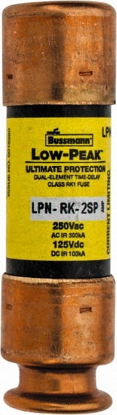 Cooper Bussmann - 125 VDC, 250 VAC, 2 Amp, Time Delay General Purpose Fuse - Fuse Holder Mount, 50.8mm OAL, 100 at DC, 300 at AC (RMS) kA Rating, 9/16" Diam - Exact Tooling