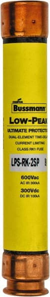 Cooper Bussmann - 300 VDC, 600 VAC, 2 Amp, Time Delay General Purpose Fuse - Fuse Holder Mount, 127mm OAL, 100 at DC, 300 at AC (RMS) kA Rating, 13/16" Diam - Exact Tooling
