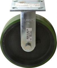 Albion - 8" Diam x 2" Wide x 9-1/2" OAH Top Plate Mount Rigid Caster - Polyurethane, 1,250 Lb Capacity, Precision Sealed Bearing, 4 x 4-1/2" Plate - Exact Tooling