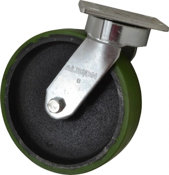 Albion - 8" Diam x 2" Wide x 9-1/2" OAH Top Plate Mount Swivel Caster - Polyurethane, 1,250 Lb Capacity, Precision Sealed Bearing, 4 x 4-1/2" Plate - Exact Tooling