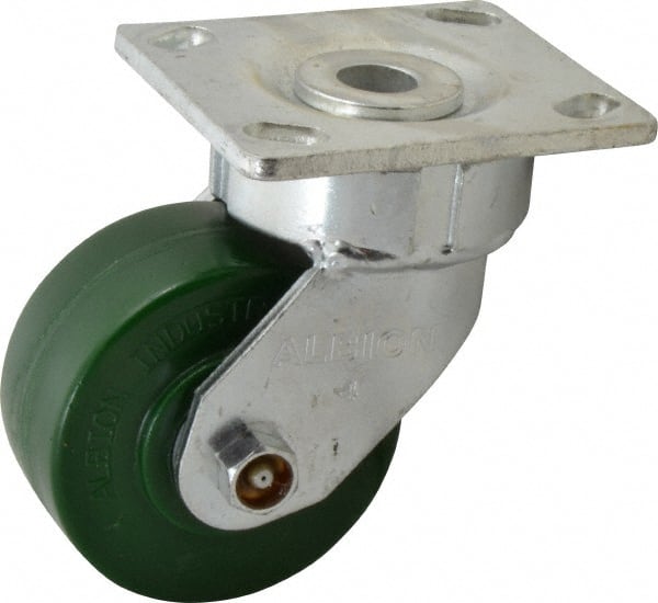 Albion - 4" Diam x 2" Wide x 5-5/8" OAH Top Plate Mount Swivel Caster - Polyurethane, 1,000 Lb Capacity, Roller Bearing, 4 x 4-1/2" Plate - Exact Tooling