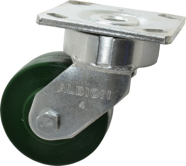 Albion - 4" Diam x 2" Wide x 5-5/8" OAH Top Plate Mount Swivel Caster - Polyurethane, 1,000 Lb Capacity, Precision Sealed Bearing, 4 x 4-1/2" Plate - Exact Tooling