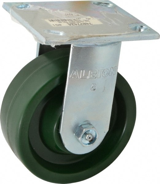 Albion - 5" Diam x 2" Wide x 6-1/2" OAH Top Plate Mount Rigid Caster - Polyurethane, 1,000 Lb Capacity, Roller Bearing, 4 x 4-1/2" Plate - Exact Tooling