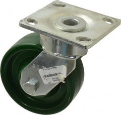 Albion - 5" Diam x 2" Wide x 6-1/2" OAH Top Plate Mount Swivel Caster - Polyurethane, 1,000 Lb Capacity, Precision Sealed Bearing, 4 x 4-1/2" Plate - Exact Tooling