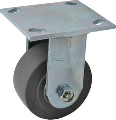 Albion - 4" Diam x 2" Wide x 5-5/8" OAH Top Plate Mount Rigid Caster - Soft Rubber, 350 Lb Capacity, Roller Bearing, 4 x 4-1/2" Plate - Exact Tooling