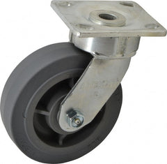 Albion - 6" Diam x 2" Wide x 7-1/2" OAH Top Plate Mount Swivel Caster - Soft Rubber, 600 Lb Capacity, Roller Bearing, 4 x 4-1/2" Plate - Exact Tooling