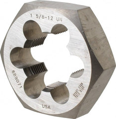 Made in USA - 1-5/8 - 12 UNS Thread, 3-1/8" Hex, Right Hand Thread, Hex Rethreading Die - Carbon Steel, 1" Thick - Exact Tooling