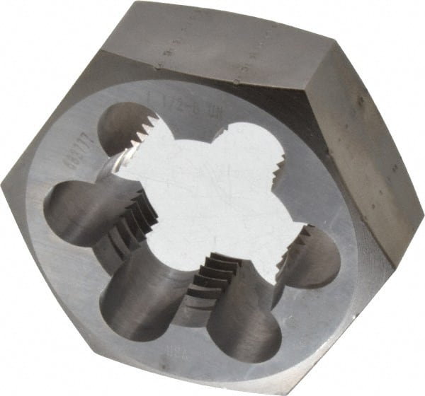 Made in USA - 1-1/2 - 8 UNS Thread, 2-9/16" Hex, Right Hand Thread, Hex Rethreading Die - Carbon Steel, 1" Thick - Exact Tooling