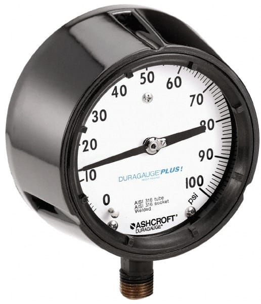 Ashcroft - 4-1/2" Dial, 1/2 Thread, 0-1,000 Scale Range, Pressure Gauge - Lower Connection, Rear Flange Connection Mount, Accurate to 0.5% of Scale - Exact Tooling