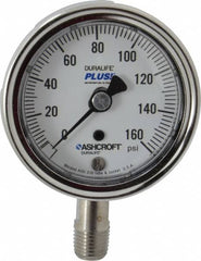 Ashcroft - 2-1/2" Dial, 1/4 Thread, 0-160 Scale Range, Pressure Gauge - Lower Connection Mount, Accurate to 1% of Scale - Exact Tooling