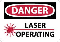 NMC - "Danger - Laser Operating", 10" Long x 14" Wide, Pressure-Sensitive Vinyl Safety Sign - Rectangle, 0.004" Thick, Use for Accident Prevention - Exact Tooling