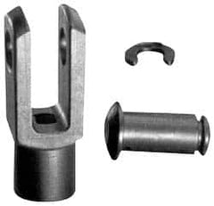 Igus - 3/8-24 Thread, 0.787" Yoke Width, Thermoplastic, Polymer Clevis Joint with Pin & Clip Yoke - 3/8" Hole Diam, 0.787" Hole Center to Neck, 0.787" Yoke Arm Height, 0.7" Neck Diam, 0.591" Neck Length, 2.02" OAL - Exact Tooling