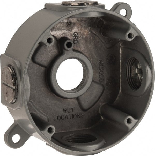 Thomas & Betts - 1 Gang, (5) 3/4" Knockouts, Aluminum Round Outlet Box - 2-7/16" Overall Height x 4-1/8" Overall Width x 1-5/8" Overall Depth, Weather Resistant - Exact Tooling