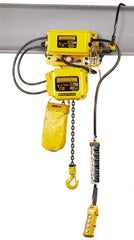 Harrington Hoist - 1 Ton Capacity, 7 FPM Lift Speed, Hoist with Motorized Trolley - 10' Max Lift, 16-1/2" Min Headroom, 1 Chain - Exact Tooling