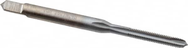 Made in USA - M2.5x0.45 Metric Coarse, 2 Flute, Chrome Finish, High Speed Steel Spiral Point Tap - Plug Chamfer, Right Hand Thread, 1-13/16" OAL, 1/2" Thread Length, 0.141" Shank Diam - Exact Tooling