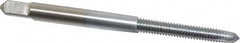 Made in USA - M4.5x0.75 Metric Coarse, 2 Flute, Chrome Finish, High Speed Steel Spiral Point Tap - Plug Chamfer, Right Hand Thread, 2-3/8" OAL, 7/8" Thread Length, 0.194" Shank Diam - Exact Tooling