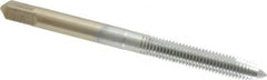 Made in USA - M5x0.80 Metric Coarse, 2 Flute, Chrome Finish, High Speed Steel Spiral Point Tap - Plug Chamfer, Right Hand Thread, 2-3/8" OAL, 7/8" Thread Length, 0.194" Shank Diam - Exact Tooling