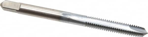 Made in USA - M5x0.90 Metric Special, 2 Flute, Chrome Finish, High Speed Steel Spiral Point Tap - Plug Chamfer, Right Hand Thread, 2-3/8" OAL, 7/8" Thread Length, 0.194" Shank Diam - Exact Tooling