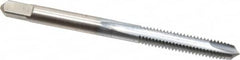 Made in USA - M5x0.90 Metric Special, 2 Flute, Chrome Finish, High Speed Steel Spiral Point Tap - Plug Chamfer, Right Hand Thread, 2-3/8" OAL, 7/8" Thread Length, 0.194" Shank Diam - Exact Tooling