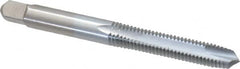 Made in USA - M6x1.00 Metric Coarse, 2 Flute, Chrome Finish, High Speed Steel Spiral Point Tap - Plug Chamfer, Right Hand Thread, 2-1/2" OAL, 1" Thread Length, 0.255" Shank Diam - Exact Tooling