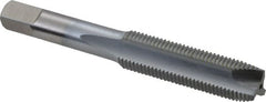 Made in USA - M12x1.25 Metric Fine, 3 Flute, Chrome Finish, High Speed Steel Spiral Point Tap - Plug Chamfer, Right Hand Thread, 3-3/8" OAL, 1-21/32" Thread Length, 0.367" Shank Diam - Exact Tooling