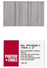 Porter-Cable - 16 Gauge 1" Long Finishing Nails for Power Nailers - Grade 2 Steel, Galvanized Finish, Smooth Shank, Straight Stick Collation, Chisel Point - Exact Tooling