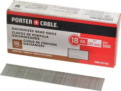 Porter-Cable - 18 Gauge 1" Long Brad Nails for Power Nailers - Grade 2 Steel, Galvanized Finish, Smooth Shank, Straight Stick Collation, Brad Head, Chisel Point - Exact Tooling
