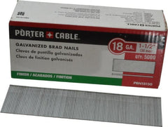 Porter-Cable - 18 Gauge 1-1/2" Long Brad Nails for Power Nailers - Grade 2 Steel, Galvanized Finish, Smooth Shank, Straight Stick Collation, Brad Head, Chisel Point - Exact Tooling