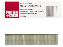 Porter-Cable - 1-1/4" Long x 1/4" Wide, 18 Gauge Narrow Crown Construction Staple - Grade 2 Steel, Galvanized Finish - Exact Tooling