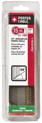 Porter-Cable - 15 Gauge 1-1/2" Long Finishing Nails for Power Nailers - Grade 2 Steel, Bright Finish, Angled Stick Collation, Chisel Point - Exact Tooling