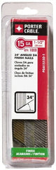 Porter-Cable - 15 Gauge 1-1/2" Long Finishing Nails for Power Nailers - Grade 2 Steel, Bright Finish, Angled Stick Collation, Chisel Point - Exact Tooling