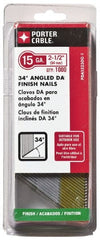 Porter-Cable - 15 Gauge 2-1/2" Long Finishing Nails for Power Nailers - Grade 2 Steel, Galvanized Finish, Angled Stick Collation, Chisel Point - Exact Tooling