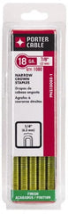 Porter-Cable - 7/8" Long x 1/4" Wide, 18 Gauge Narrow Crown Construction Staple - Grade 2 Steel, Galvanized Finish - Exact Tooling