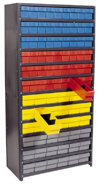 Quantum Storage - 60 Bin Closed Shelving System - 36 Inch Overall Width x 12 Inch Overall Depth x 75 Inch Overall Height, Yellow High Impact Polystyrene Bins - Exact Tooling