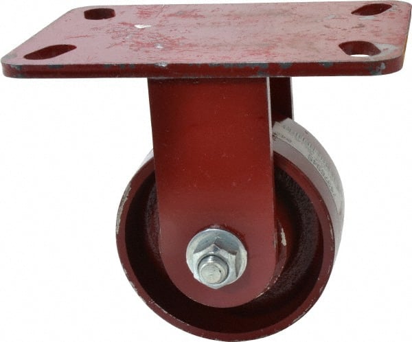 Hamilton - 4" Diam x 2" Wide x 5-5/8" OAH Top Plate Mount Rigid Caster - Cast Iron, 1,000 Lb Capacity, Roller Bearing, 4-1/2 x 6-1/2" Plate - Exact Tooling